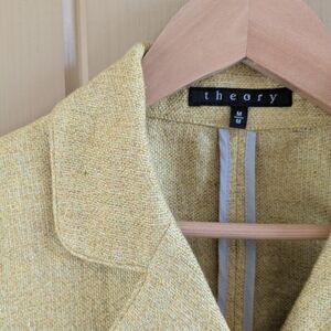 Theory Linen Yellow Double Breasted Blazer Size Medium